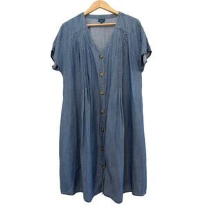 J Jill Denim V-Neck Button Down Midi Dress Womens XL Casual Boho Country Beach